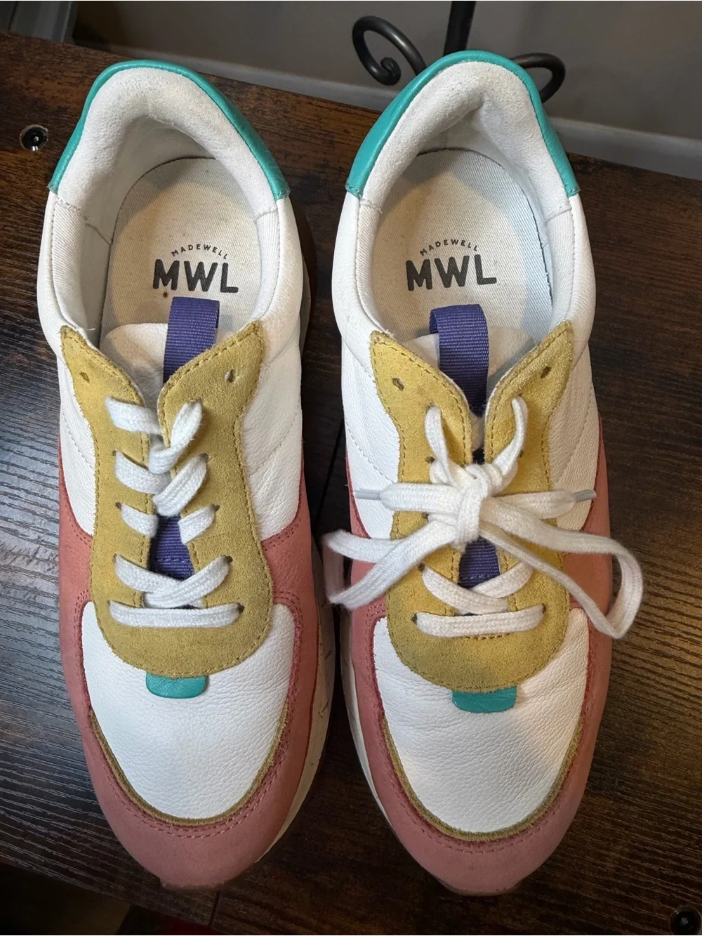Madewell Kickoff Trainer sneakers coral teal colorblock leather design Size 8.5